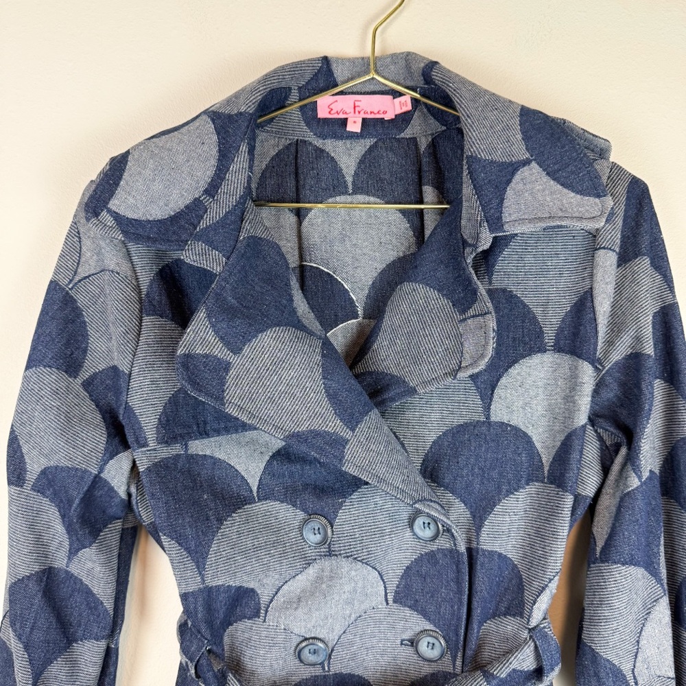 Eva Franco Brex Jacket Atomic Denim Blue Scallop Double Breasted Size 6 - Picture 9 of 14